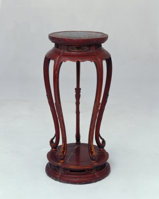 Obibi Rosewood Ming dynasty plum-flower style incense stand with lacquer and enamel inlay