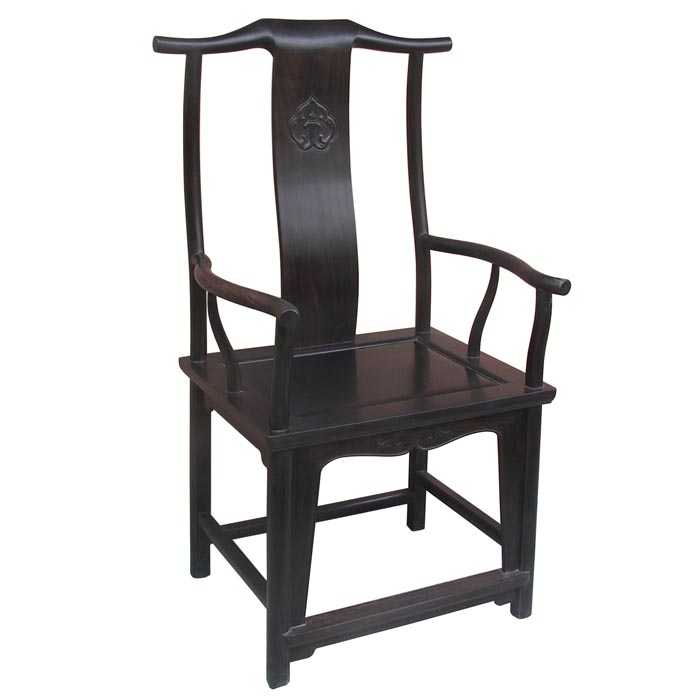 Ebony Chinese Ming official hat armchair with four protruding ends