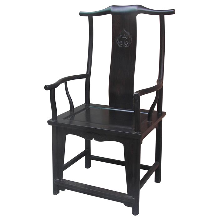 Obibi Ebony Chinese Ming official hat armchair with four protruding ends