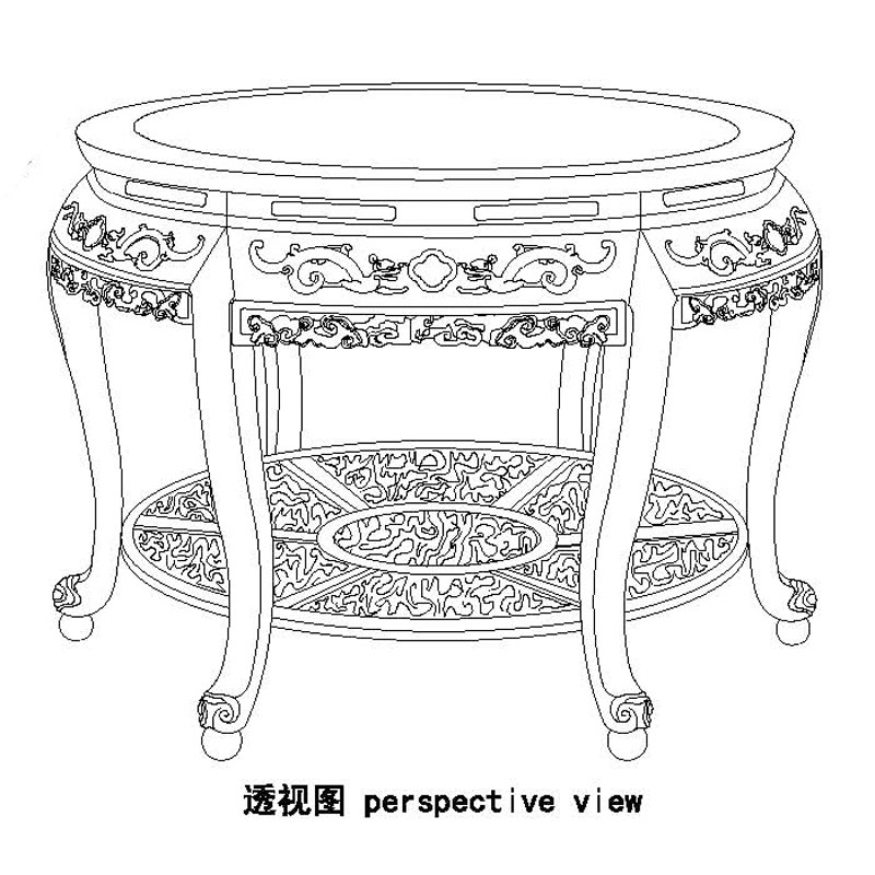 Obibi Rosewood Qing round table with six legs and lingzhi fungus motif