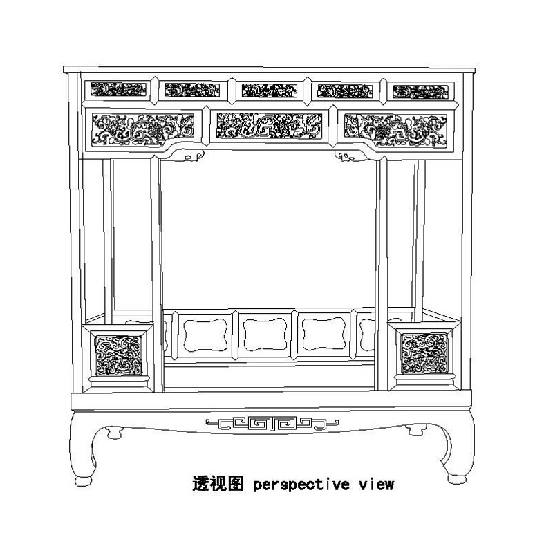 清式门围螭纹六柱架子床